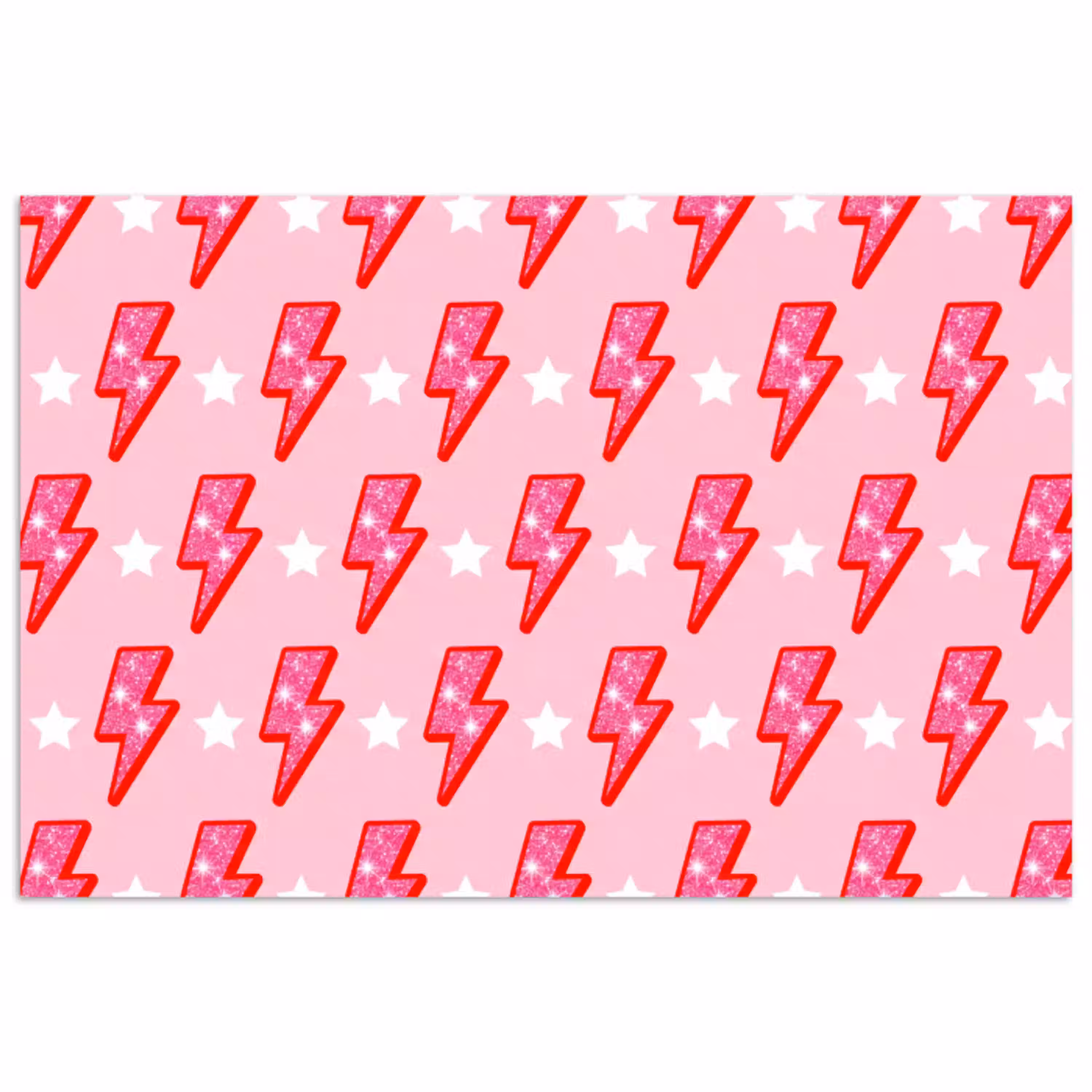 Patroon - Bliksem - Ster - Glitter - Roze poster papier klein -3d