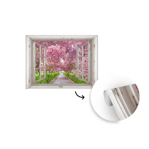 Japans - Sakura - Bloesem - Boom - Bloesem takken - Doorkijk fotobehang vinyl groot -3d