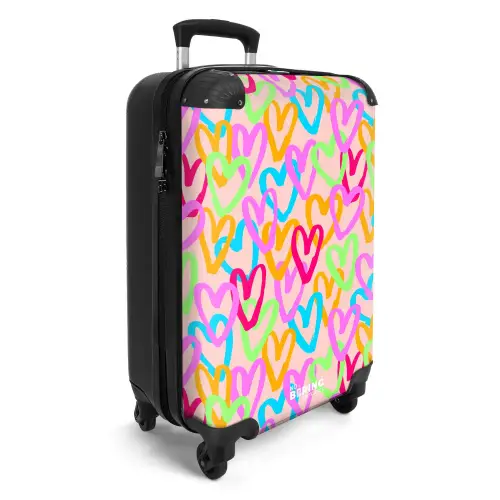 Kleurrijk hartjespatroon op pastelroze NBS - Handbagage koffer - Kinderen Unisex middel -productfoto_3d