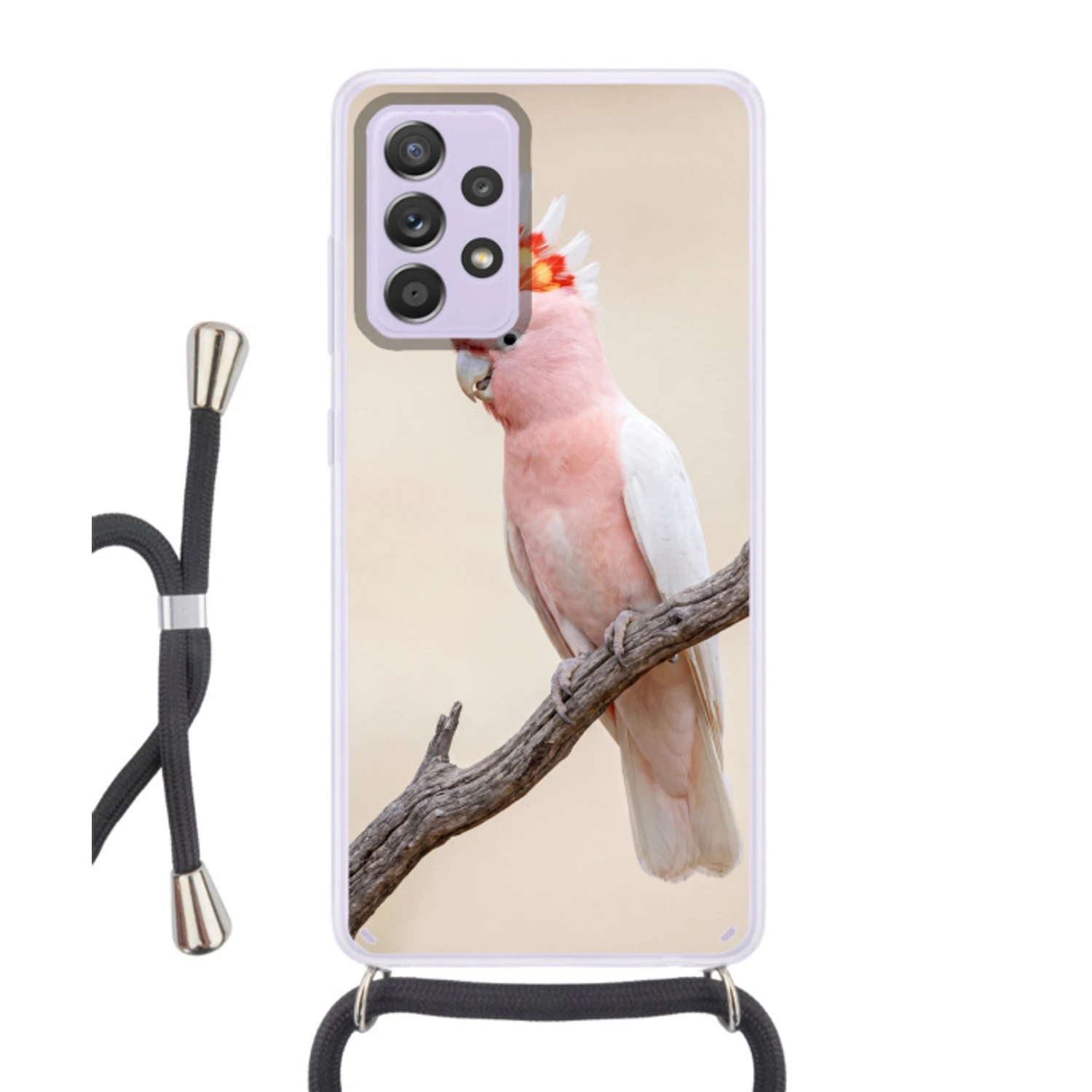 Papagaai - Tak - Roze Hoesje Samsung Galaxy A52 5G met koord klein -3d