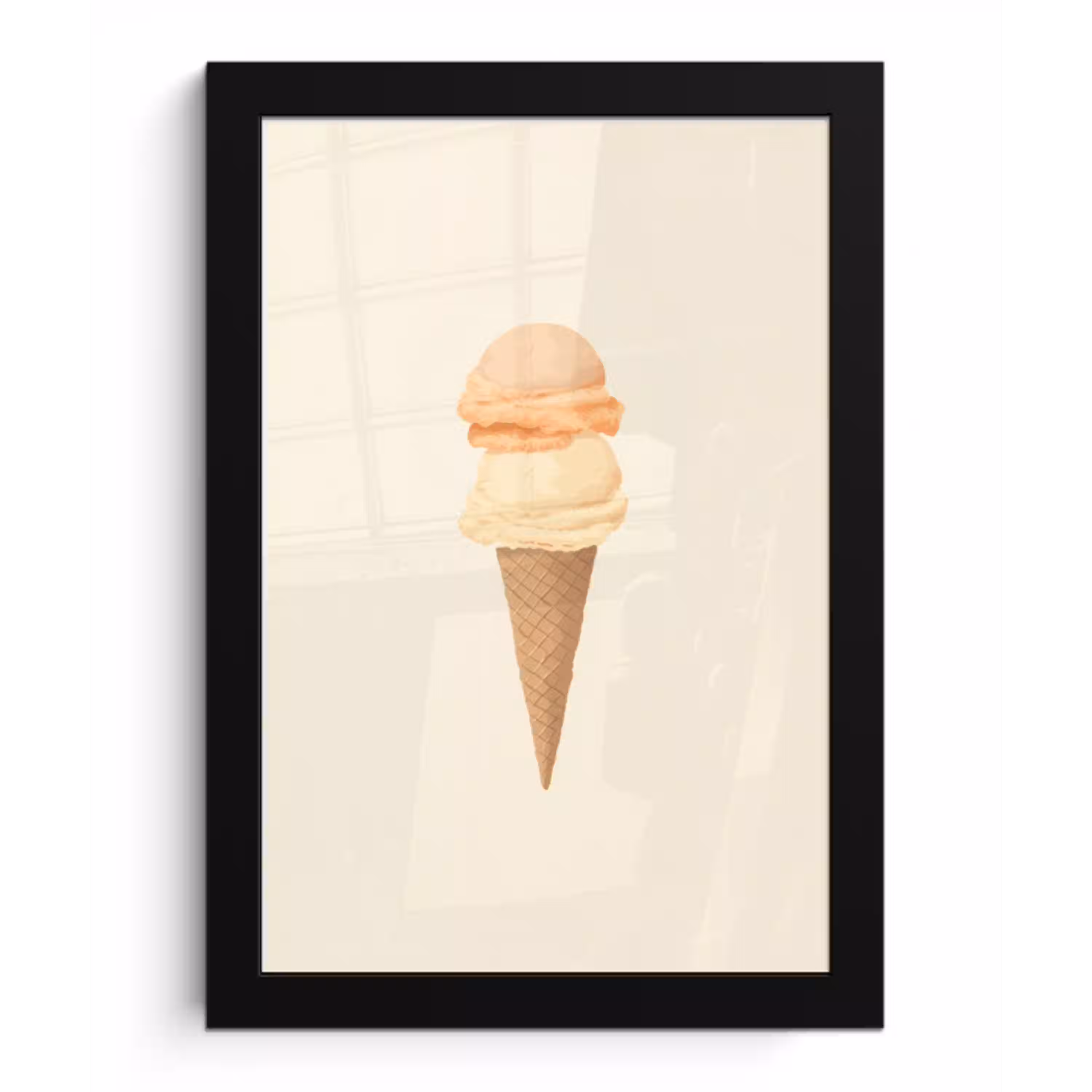Minimalistisch - Schepijs - Hoorntje - Beige fotolijst zwart zonder passe partout klein -3d
