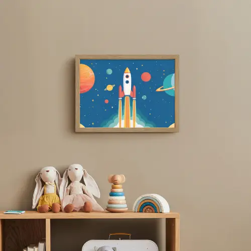 Raket - Planeten - Ruimte Light Box met batterij (Wandlamp kind) middel -sfeer2_kind