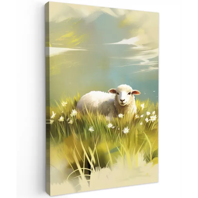 Schaap - Weide - Groen Tuinposter op houten frame 2 cm dik klein -3d