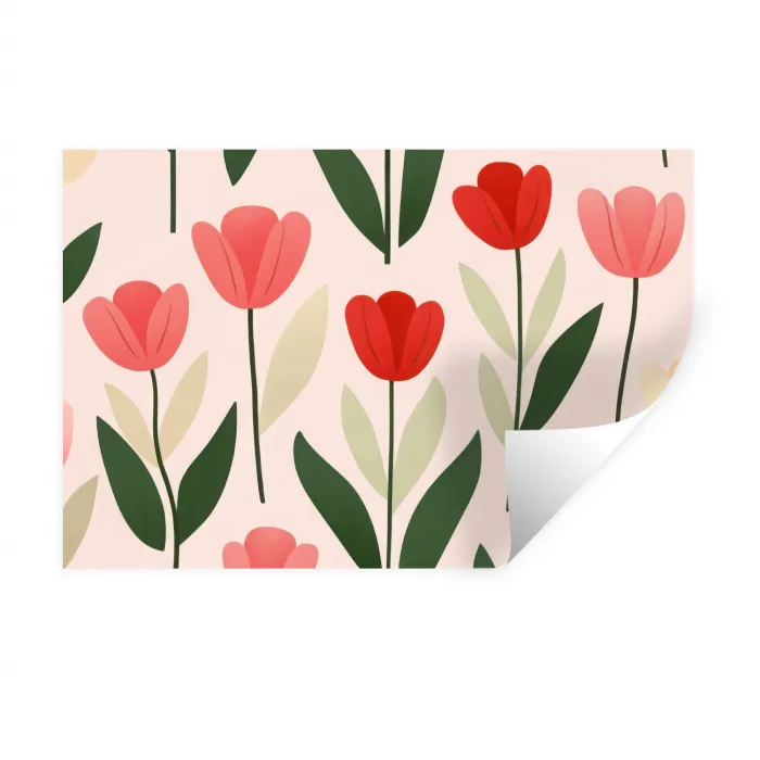 Tulpen - Modern - Roze Muursticker klein -3d