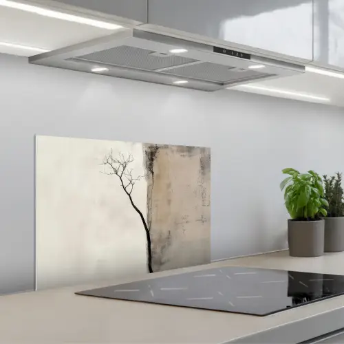 Wabi sabi - Plant - Beige keuken achterwand spatscherm klein -3d_schuin