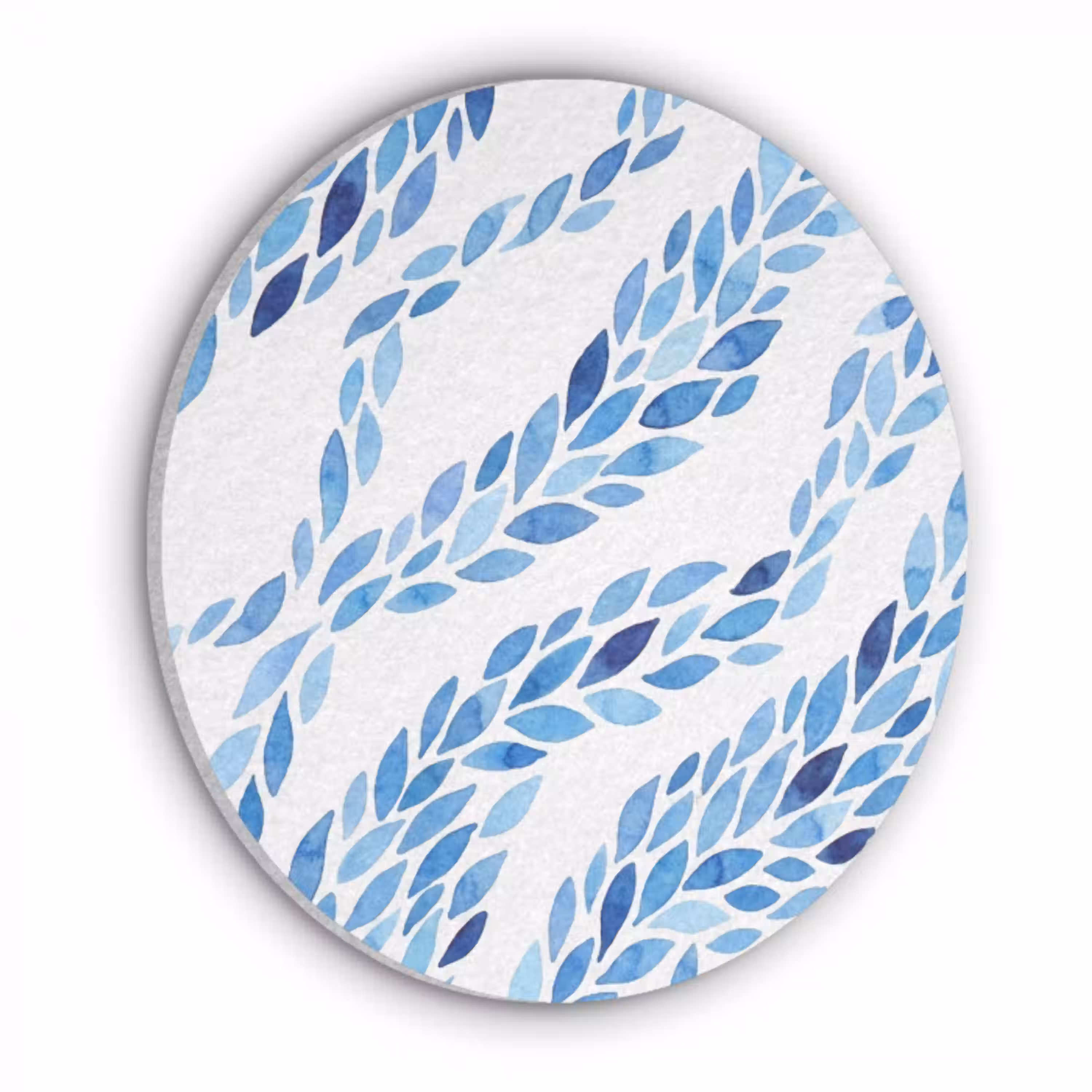 Bladeren - Aquarel - Patroon - Modern - Blauw Akoestische PET Vilt - Rond klein -3d