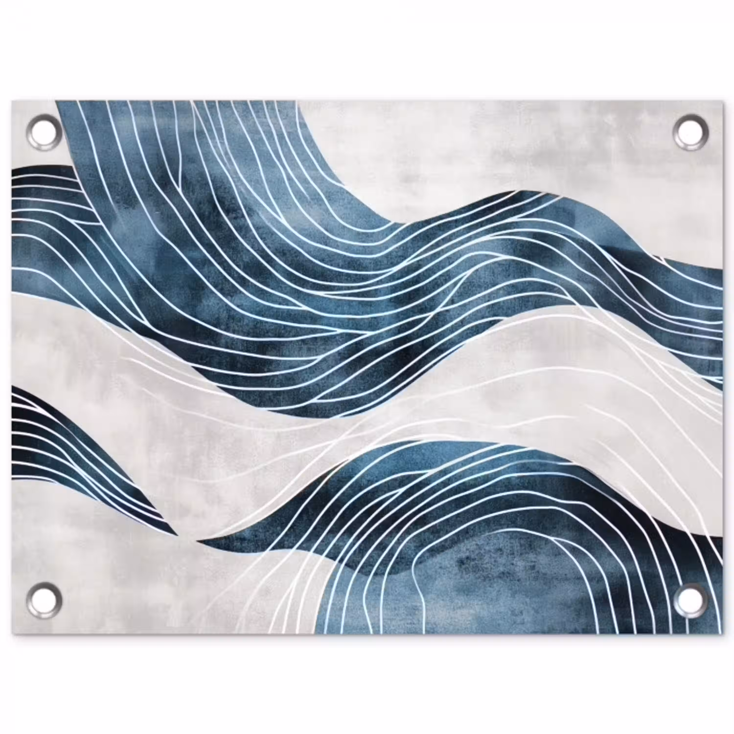 Lijnen - Golven - Abstract - Blauw tuinposter los doek klein -3d