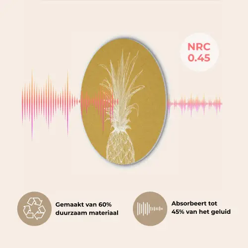 Lijnillustratie - Ananas - Bladkroon - Okergeel Akoestische PET Vilt - Rond klein -USP_NL