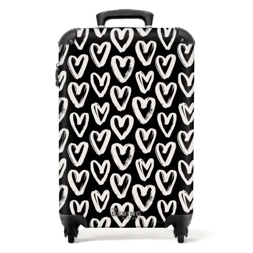 Crèmekleurige harten op zwart NBS - Handbagage koffer - Volwassenen Unisex middel -productfoto_recht