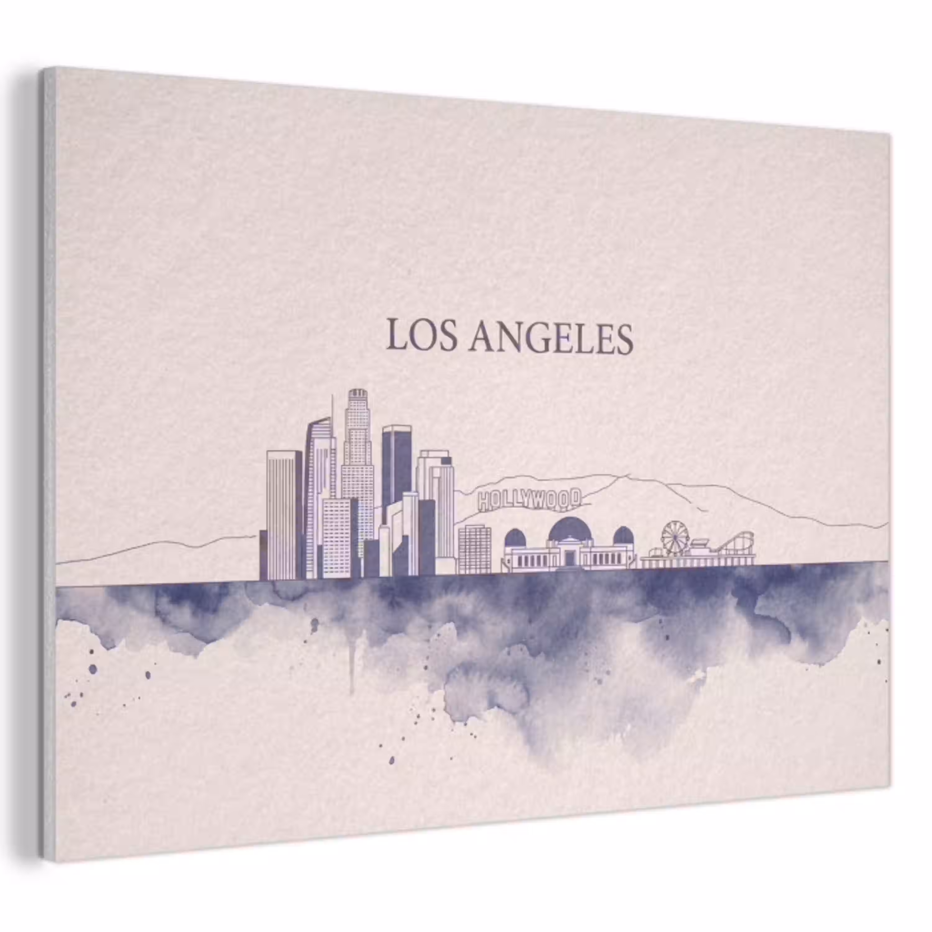 Los Angeles - Skyline - Architectuur - Aquarel - Blauw PET vilt klein -3d