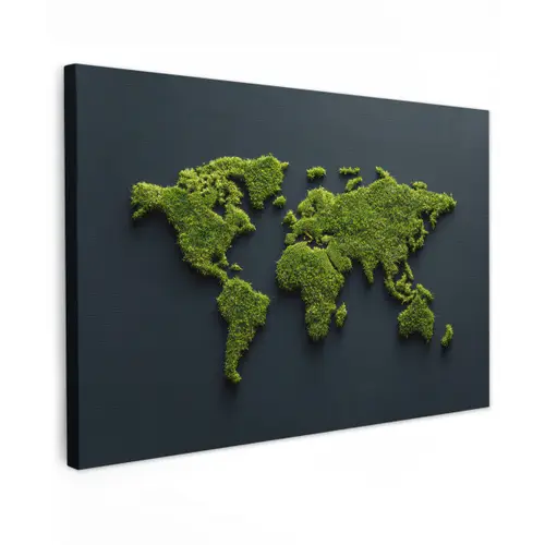 Wereldkaart - Mos -Levendig effect Tuinposter op houten frame 2 cm dik klein -3d