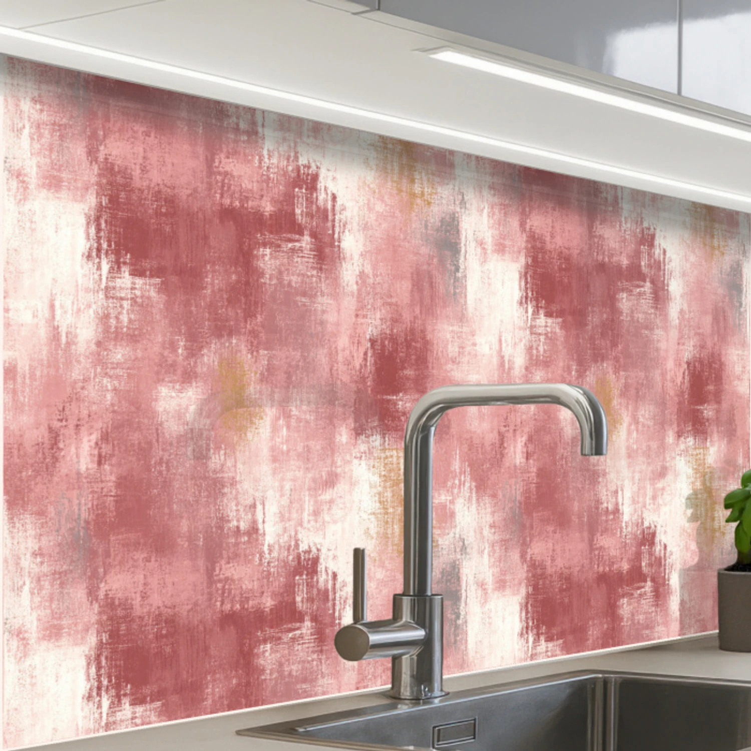 Penseelstrepen - Verweerd - Roze keuken achterwand 2 middel 865 -zzzz3d_schuin