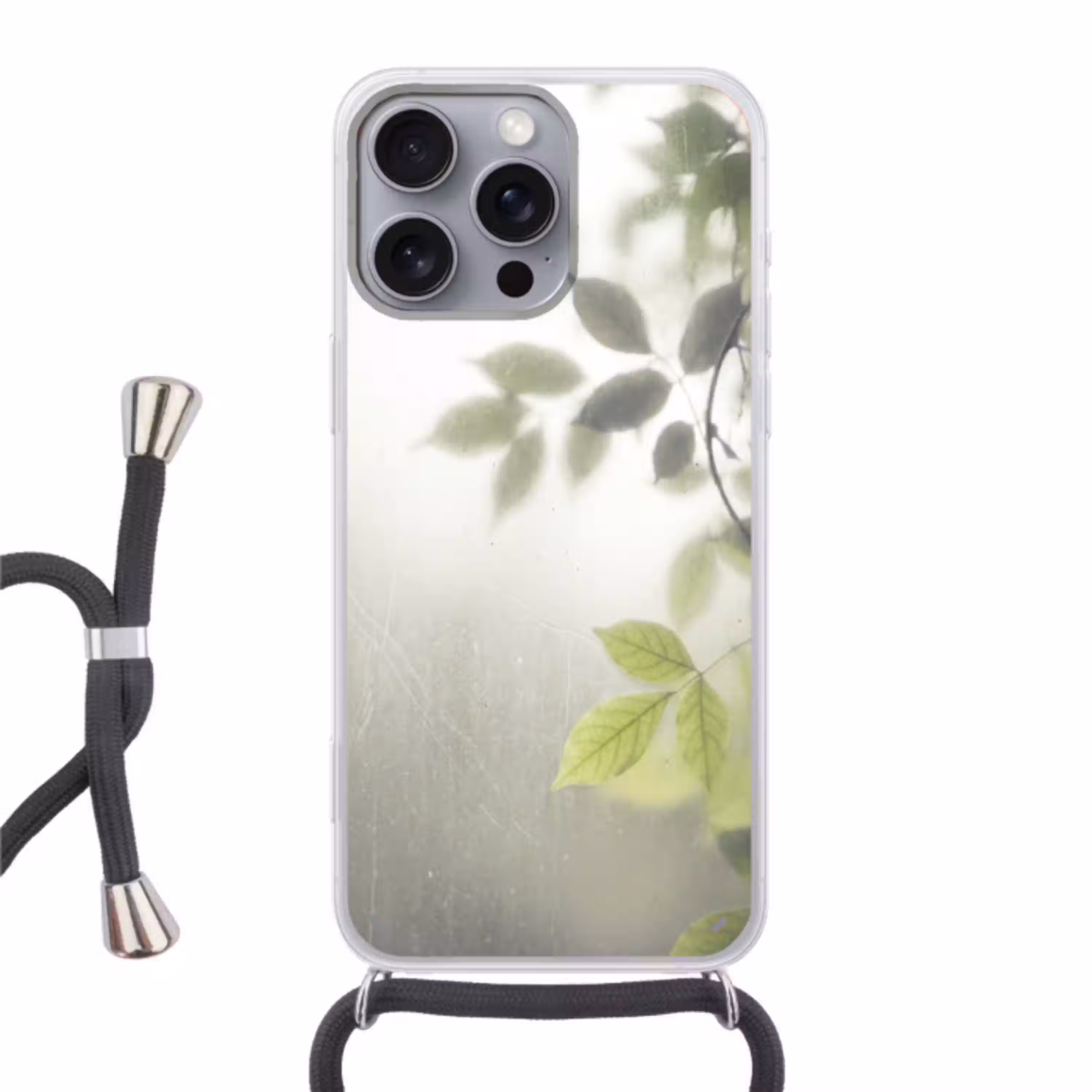 Blad - Schaduw - Natuur - Abstract - Groen Hoesje iPhone 16 Pro Max met koord klein -3d