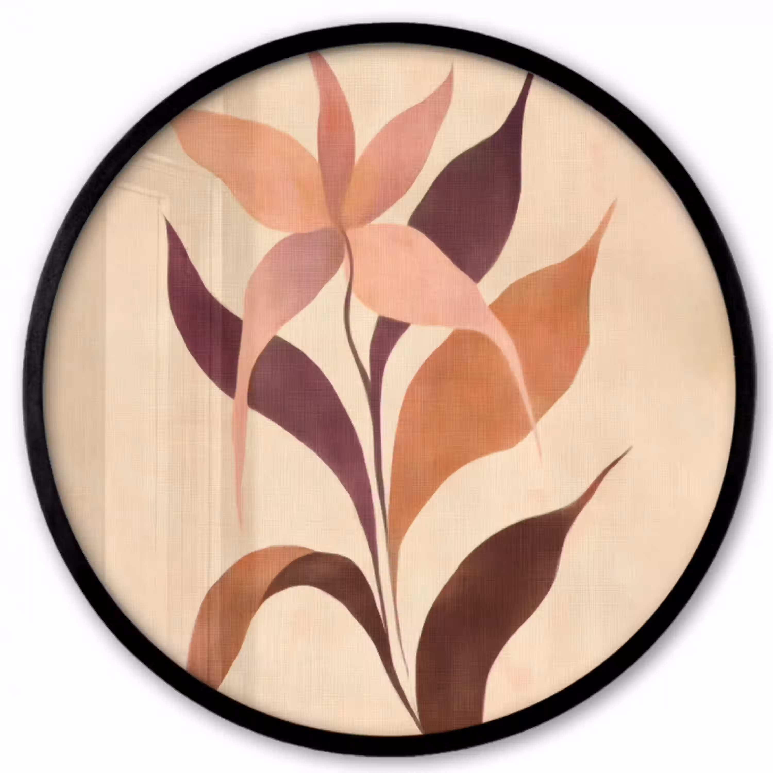 Minimalistisch - Bloem - Bladeren - Beige Fotolijst rond zonder passe partout klein -3d