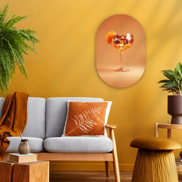 Drank - Oranje - Glitter - Disco Wandcirkel Ovaal Forex klein -sfeer4