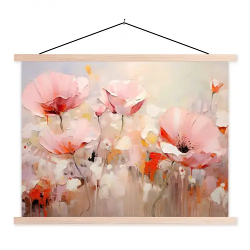 Bloemen - Watercolor - Roze - Abstract - Kunst textielposter latten blank klein -3d