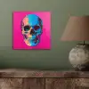 Neon - Blauw - Pop-art - Schedel aluminium wit klein -sfeer2