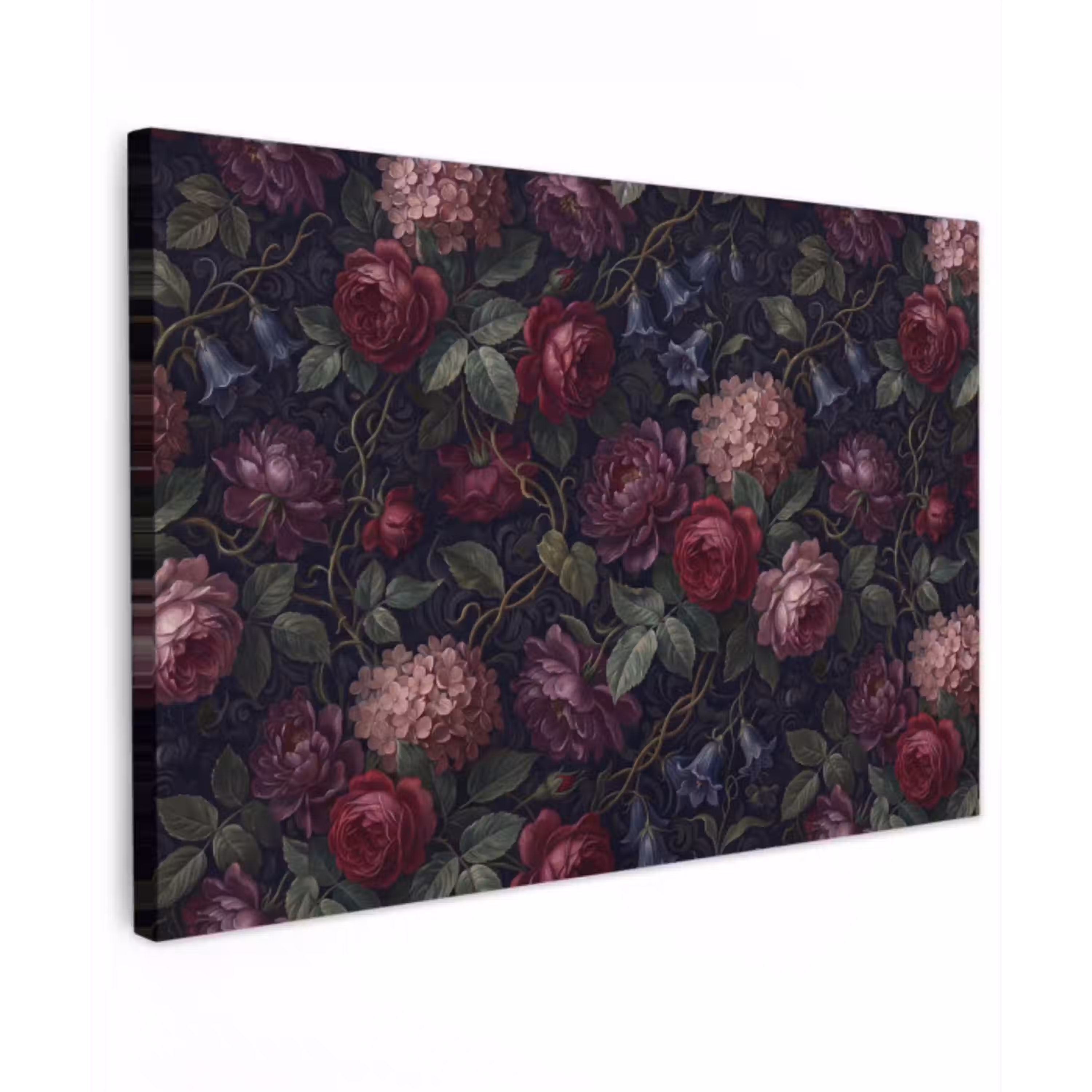 Bloemen - Rood - Klassiek - Donker - Patroon canvas 2cm klein -z3d