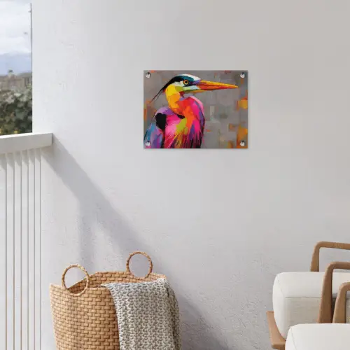 Reiger - Snavel - Schilderij - Roze tuinposter los doek klein -sfeer8