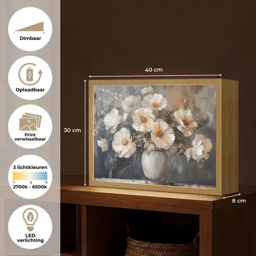 Bloemen - Wit - Vaas - Modern Light Box met batterij (Wandlamp) middel -USP_websiteoverzichtNL