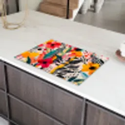 Bloemen - Bladeren - Abstract - Kleurrijk Inductie beschermer vinyl 3mm klein -sfeer8