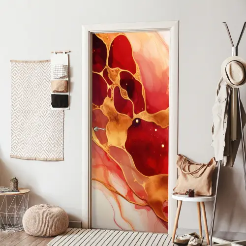 Marmer - Rood - Goud - Modern - Abstract deurposter klein -sfeer6
