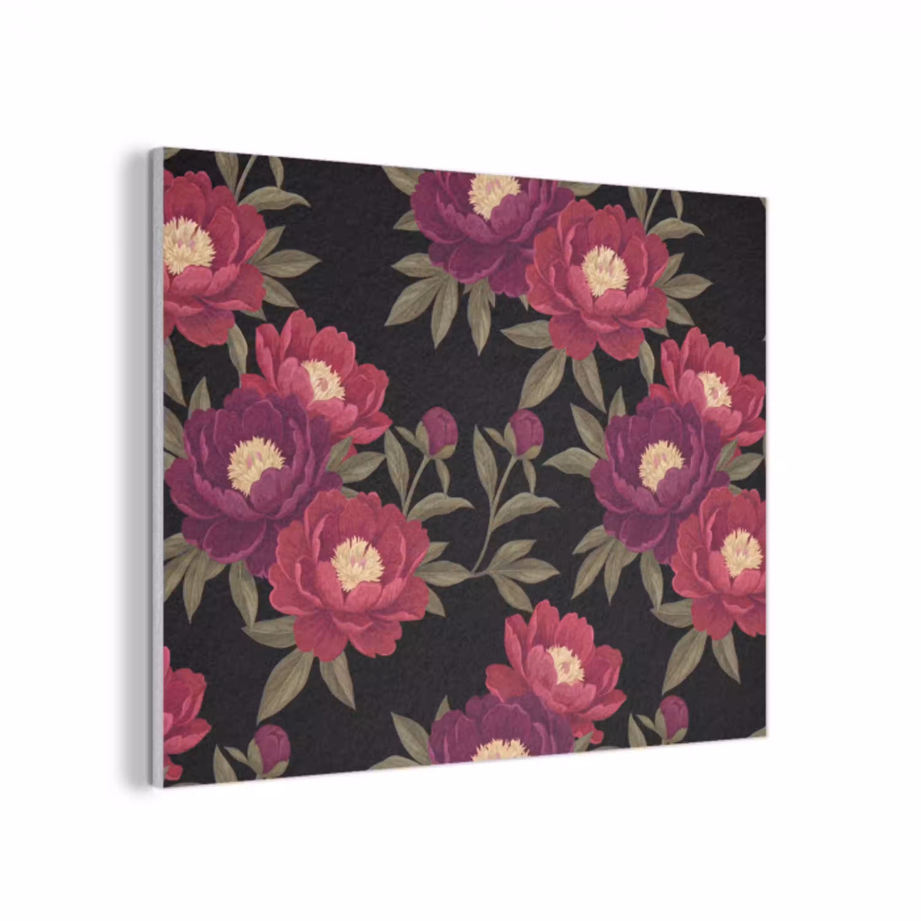 Bloemen - Patroon - Botanisch - Rood - Zwart PET vilt klein -3d
