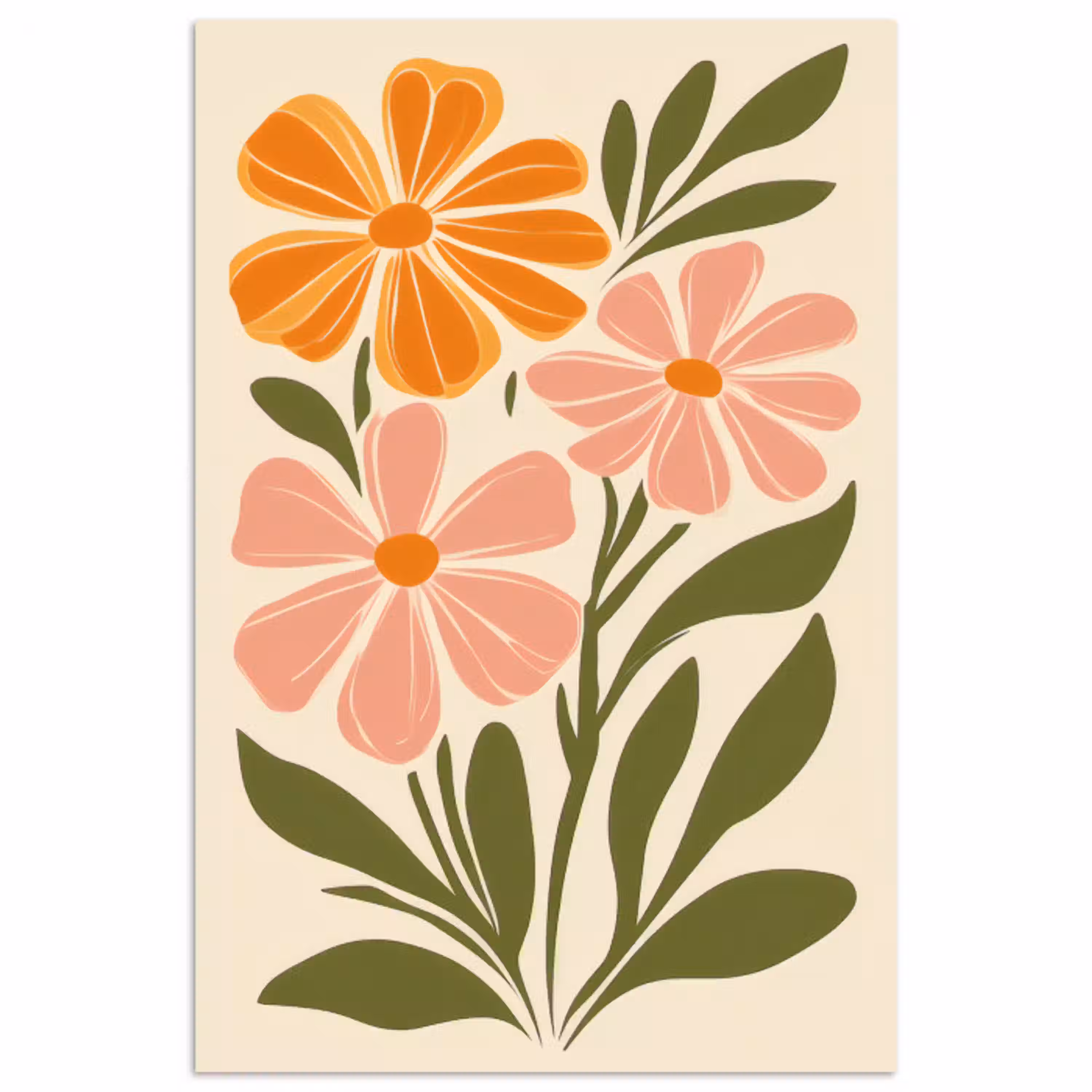 Minimalistisch - Bloemen - Bladeren - Roze poster papier klein -3d