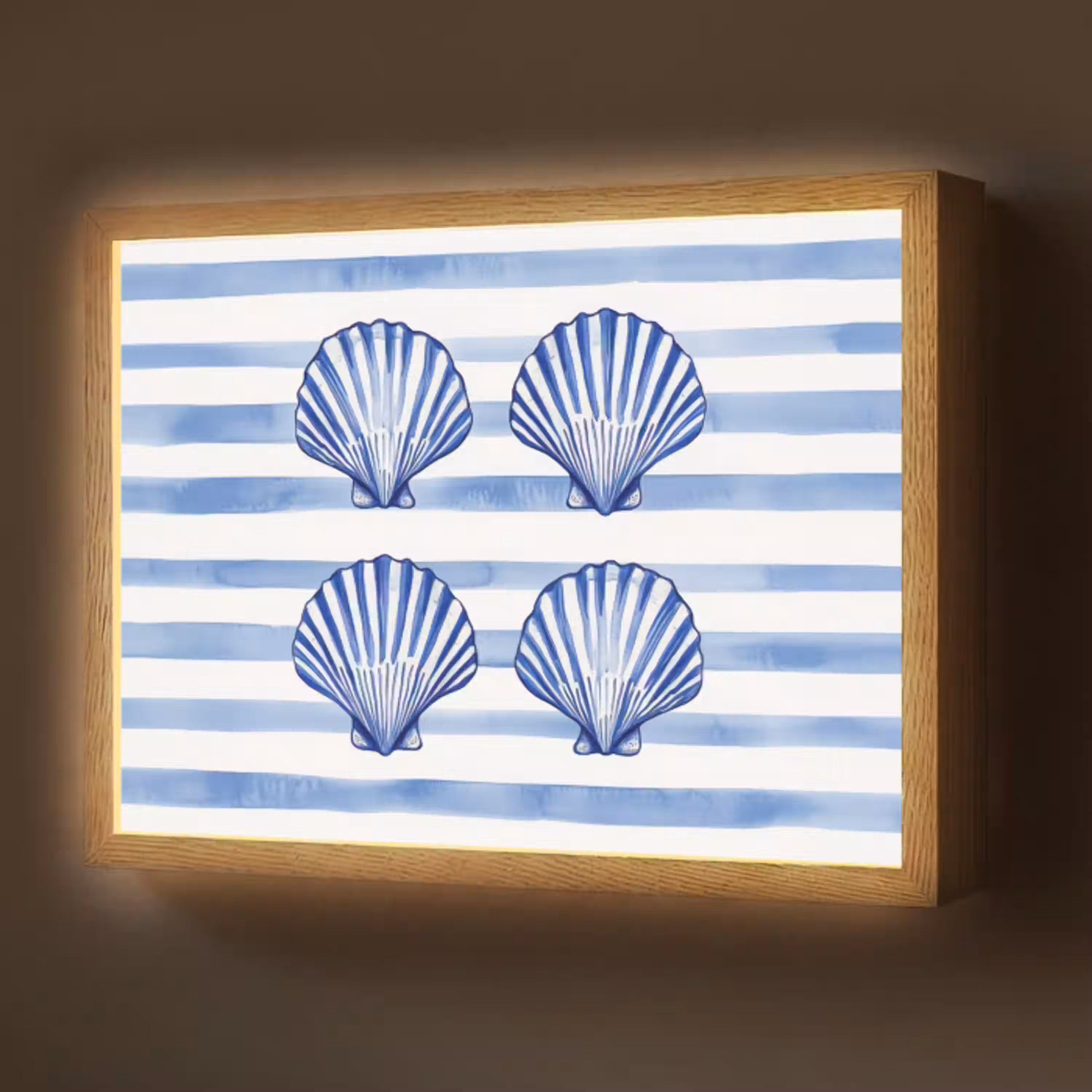 Vier schelpen - Blauw - Wit - Strepen Light Box met batterij (Wandlamp) middel -z3d_website