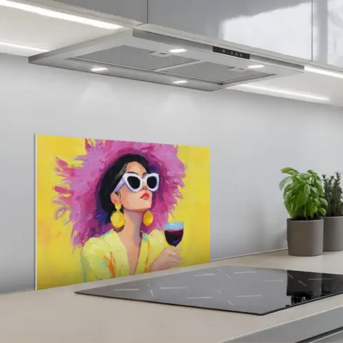 Vrouw - Hoed - Paars - Wijn keuken achterwand spatscherm klein -3d_schuin