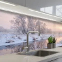 Rivier - Winter - Landschap - Sneeuw - Zonsopgang keuken achterwand 2 middel -3d_schuin