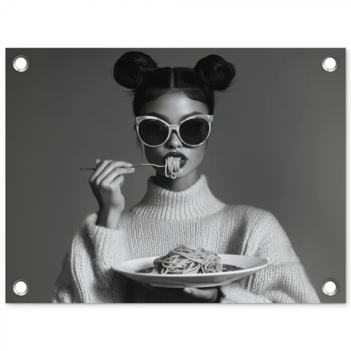 Vrouw - Pasta - Zonnebril tuinposter los doek klein -3d