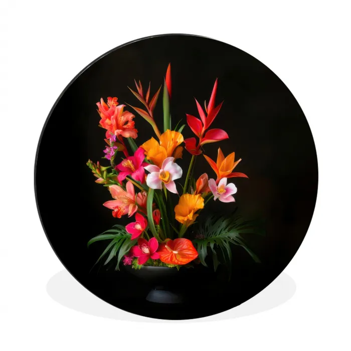Boeket - Bloemen - Exotisch Wandcirkel aluminium klein -3d