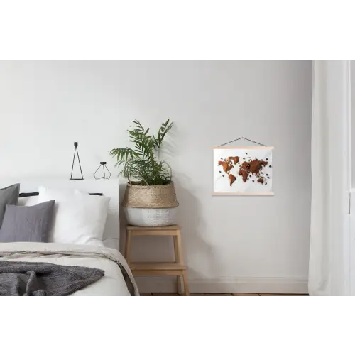 Wereldkaart - Koffie - Marmer textielposter latten blank klein -woonkamer