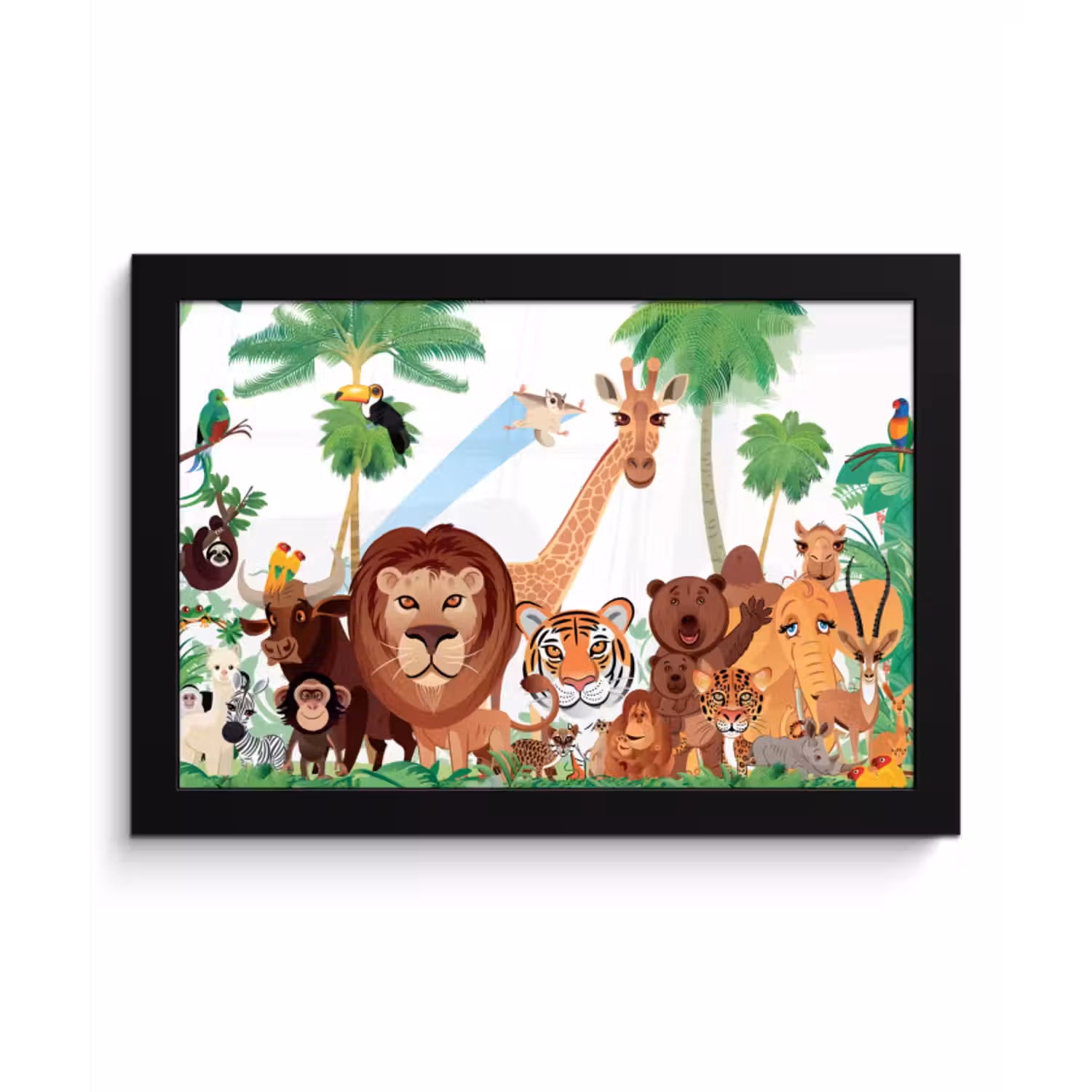 Poster met lijst - Wilde dieren - Jungle - Leeuw - Tijger - Meisjes - Kids - Jongens