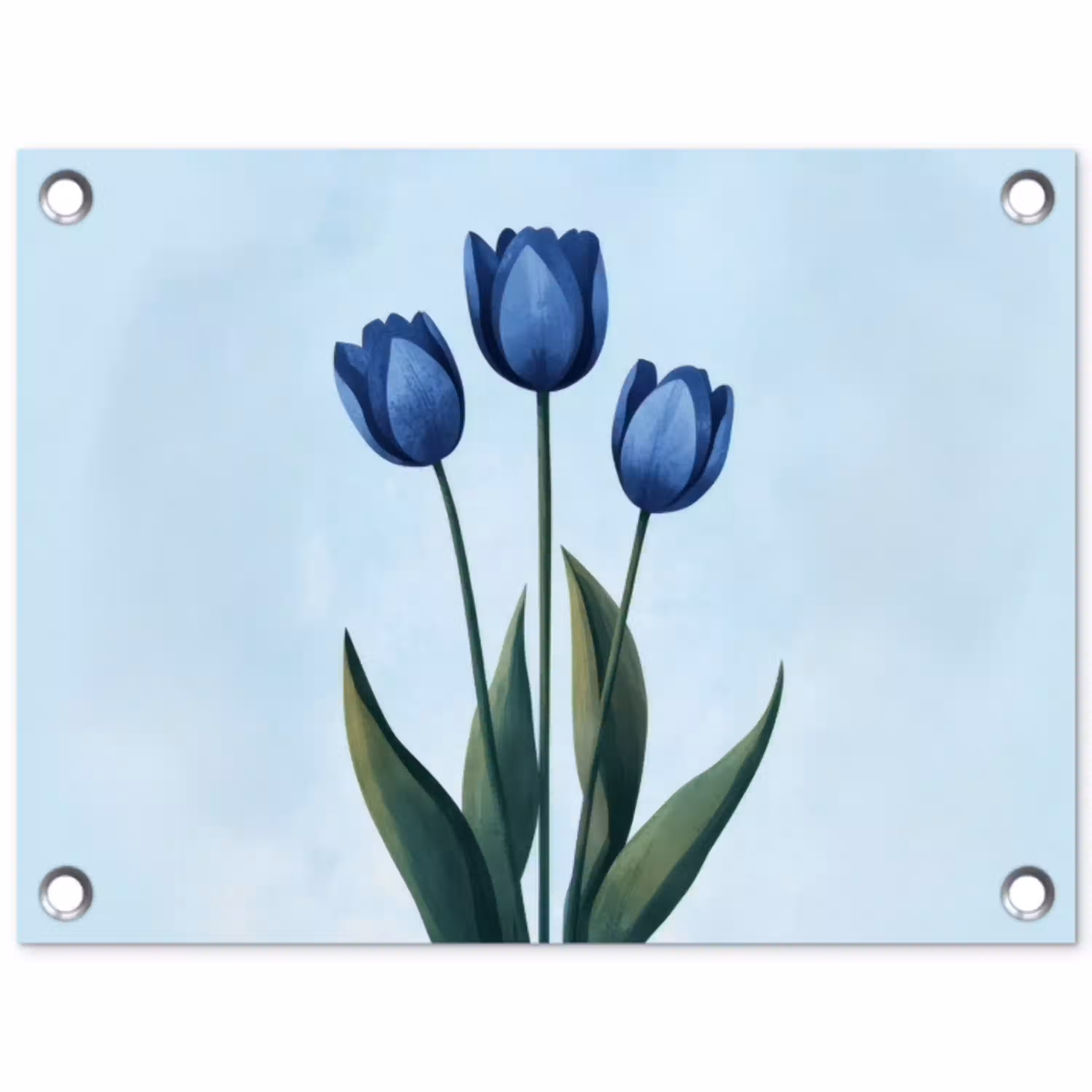 Tulpen - Blauw - Bladeren tuinposter los doek klein -3d