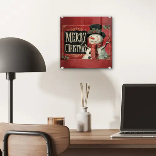 Klassiek - Kerstgroet - Sneeuwpop - Rood plexiglas 5mm klein -sfeer6