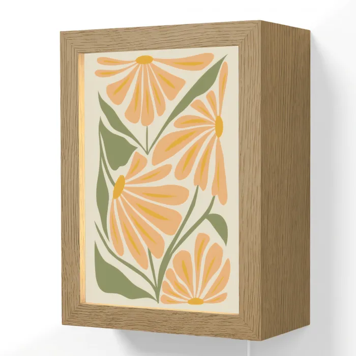 Blaadjes - Zachtoranje - Bloemen Light Box met kabel (Wandlamp) klein -3d