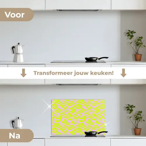 Organisch - Lila - Groen - Patroon keuken achterwand spatscherm klein 900 -voor_na_NL