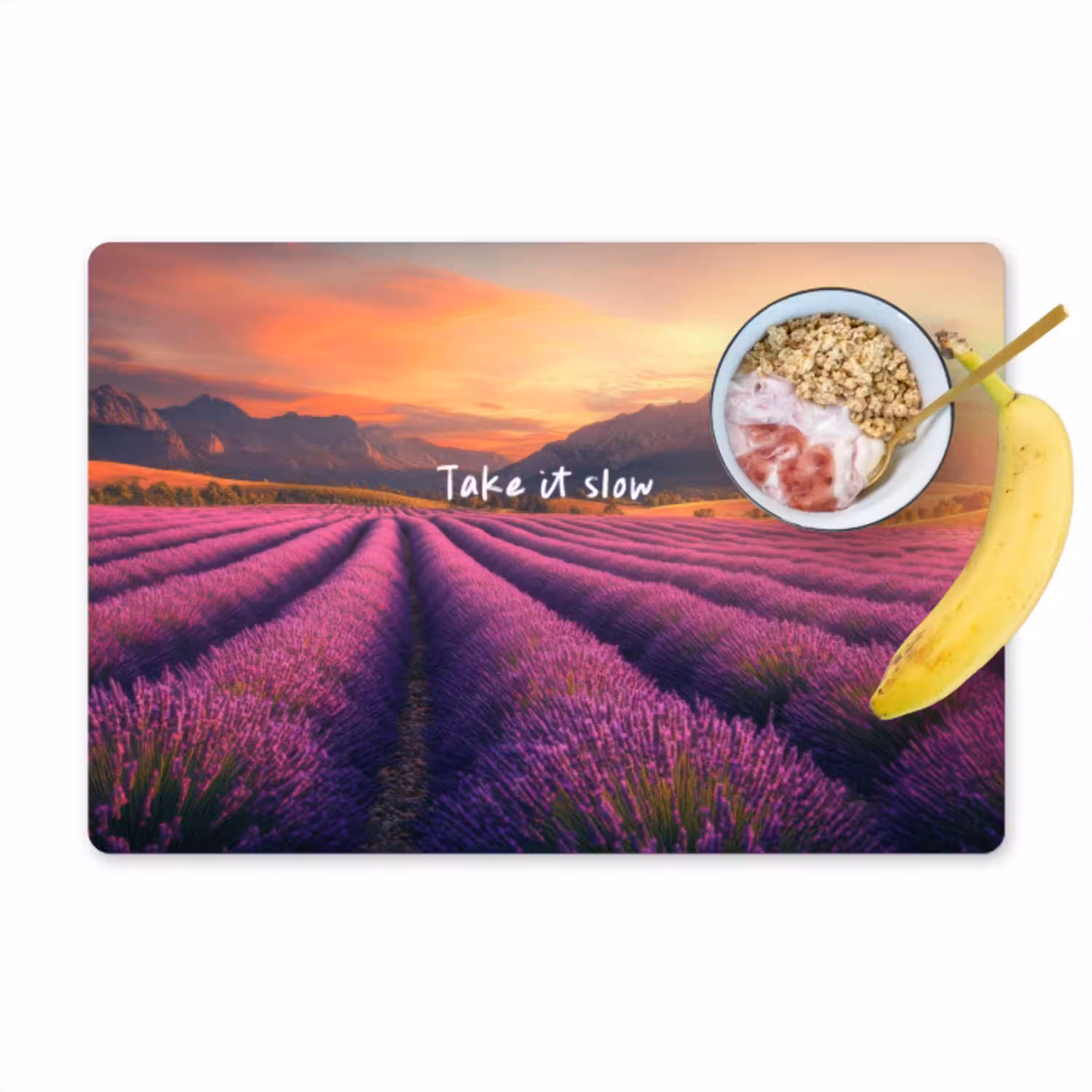 Lavendelveld - Quote - Zonsondergang Placemat vinyl groot -zzzproduct_Kitchenyeah-website