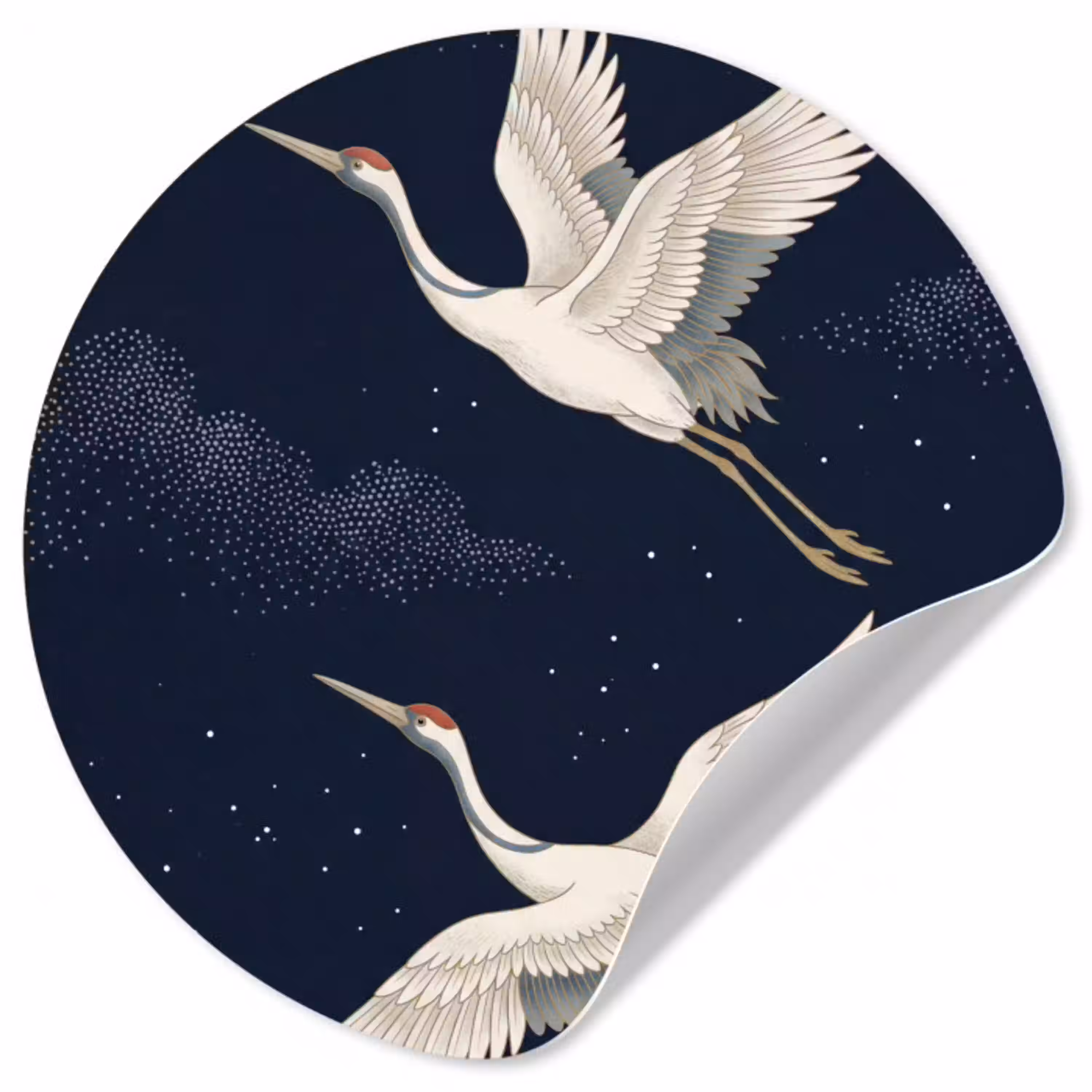 Kraanvogels - Nachthemel - Blauw Wandcirkel behangsticker klein -3d