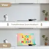 Quote - Lucky - Regenboogkleuren keuken achterwand spatscherm klein -voor_na_NL