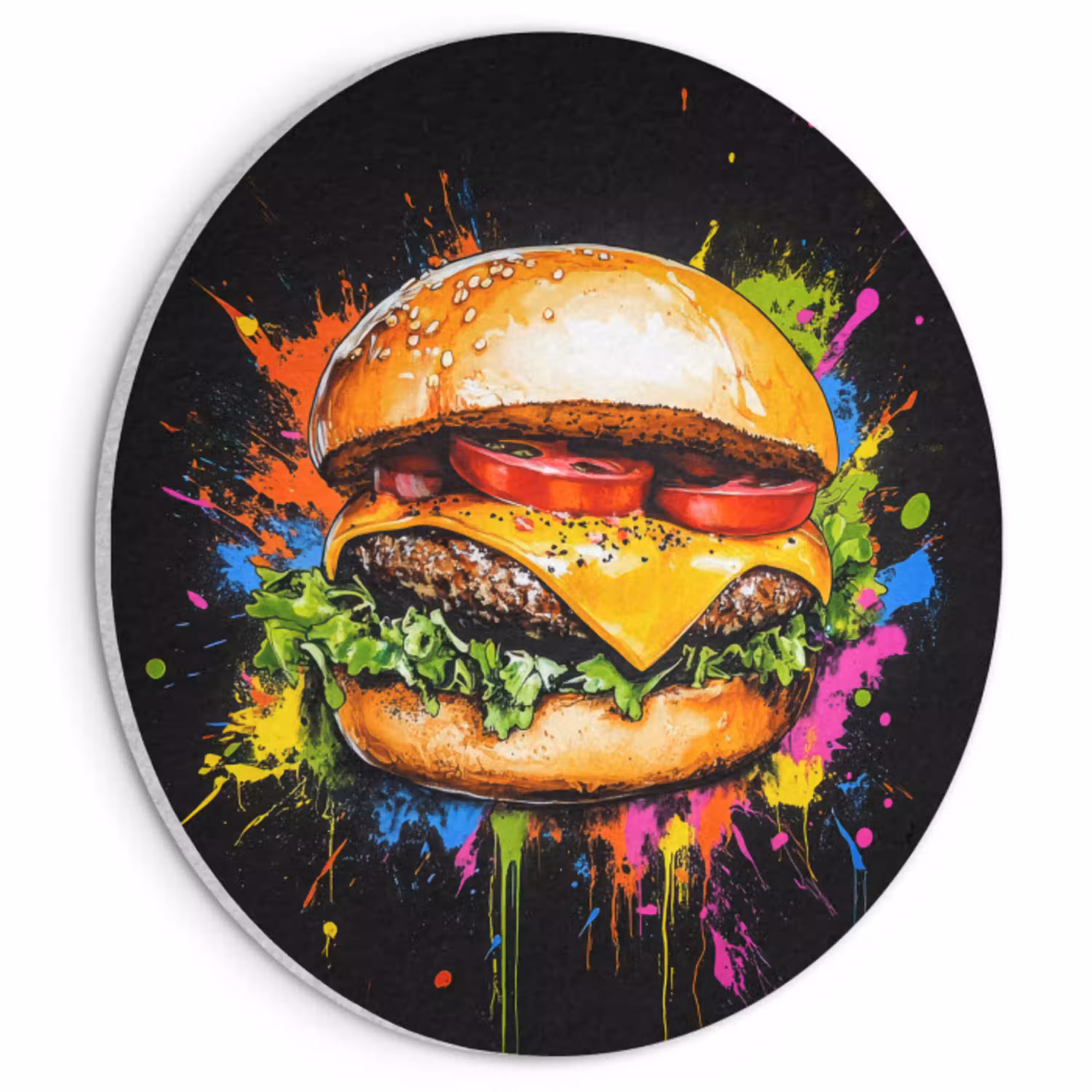 Hamburger - Graffiti - Verf - Kleurrijk - Eten - Abstract Akoestische PET Vilt - Rond klein -3d