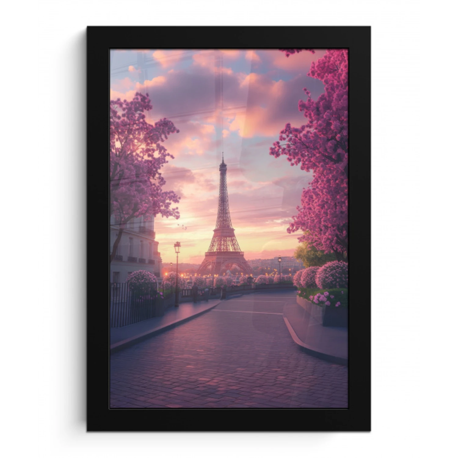 Eiffeltoren - Parijs - Roze fotolijst zwart zonder passe partout klein -3d