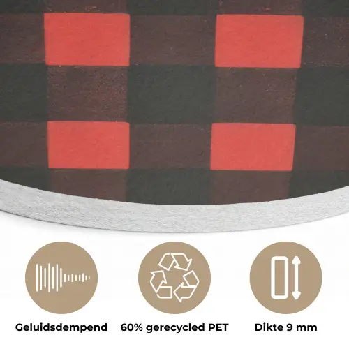 Geruit - Rood - Tekst - Christmas Akoestische PET Vilt - Rond klein -closeup_NL