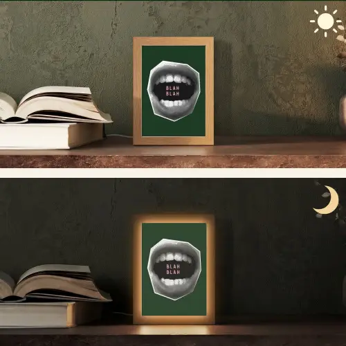 Mond - Groen - Illustratie - BLAH BLAH Light Box met kabel (Tafellamp) klein -sfeer3