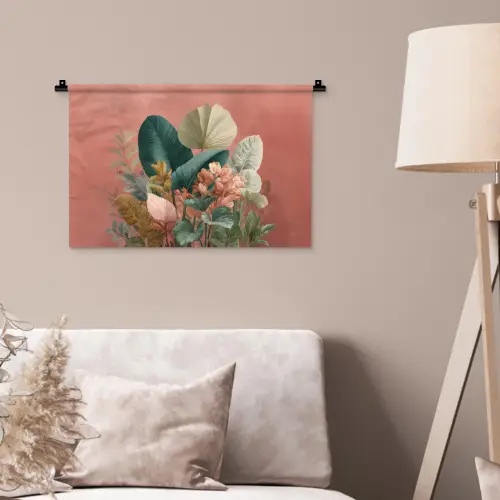 Tropische bladeren - Bloemen - Roze - groen Wandkleed katoen klein -sfeer4