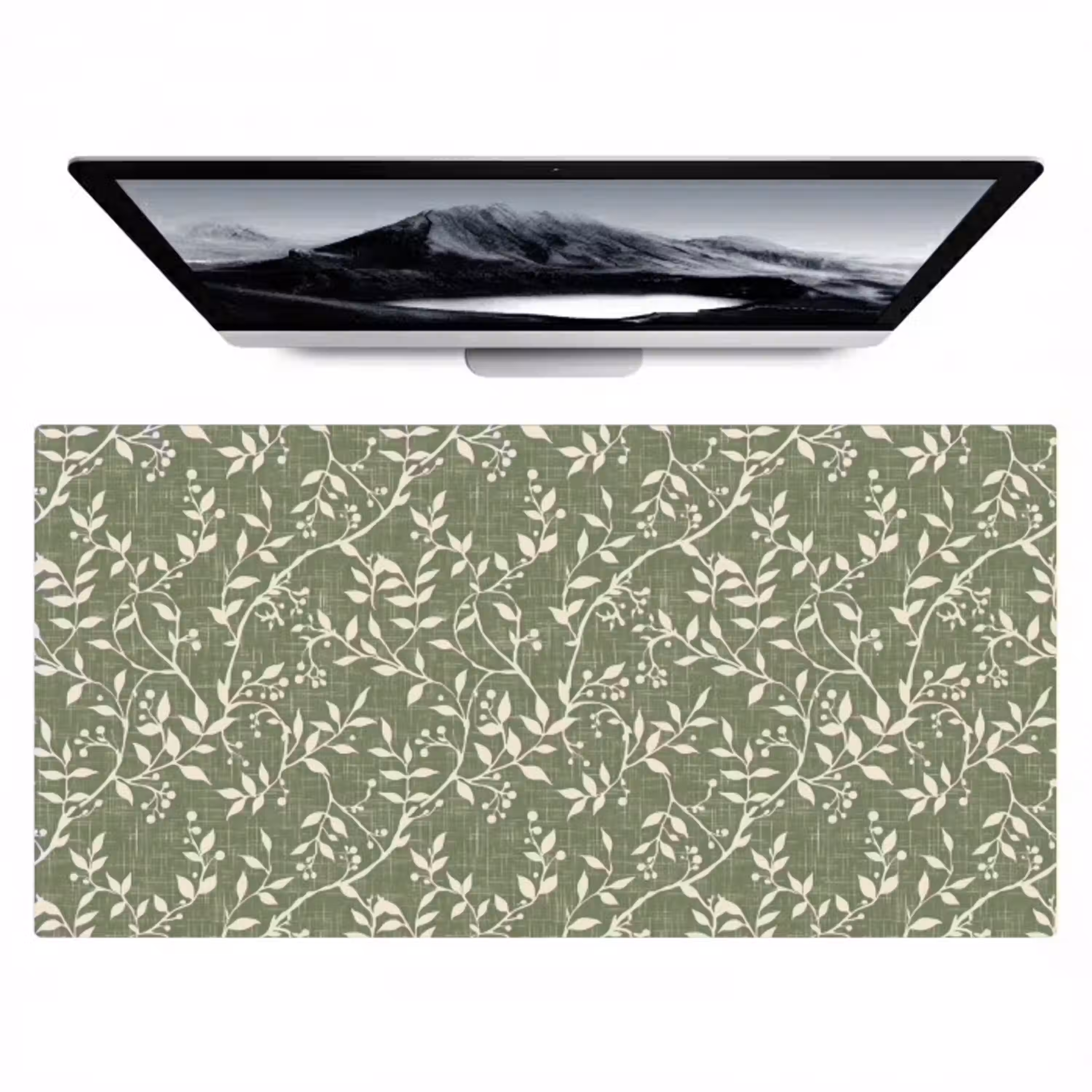 Saliegroen - Botanisch - Takken - Besjes - Linnen - Patroon Muismat XXL klein 681 -zzz3d