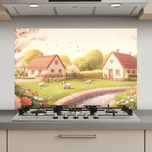 Schapen - Huisje - Platteland keuken achterwand spatscherm klein -3d_website