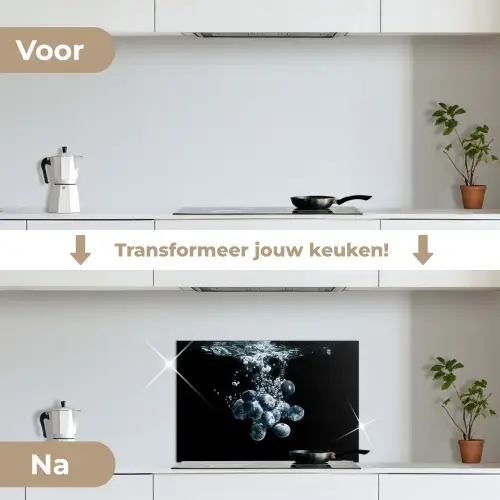Blauwe bessen - Fruit - bes - Stilleven - Water - Zwart keuken achterwand spatscherm klein -voor_na_NL